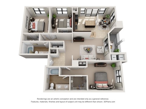 Floor plan for 3 beds, 2 baths, 1344 sqft